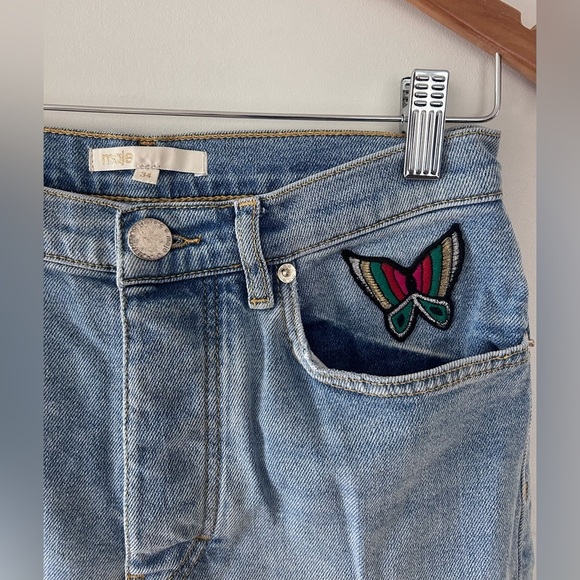 MAJE Light Blue Distressed Jeans with Butterfly Patch - Picture 3 of 9